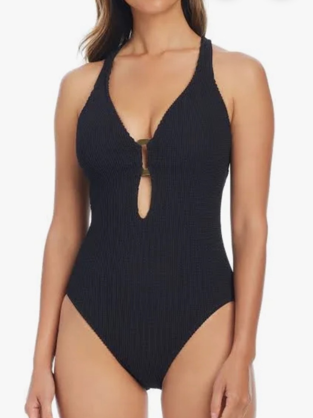 Bleu Rod Beattie Black Textured Keyhole One-Piece Swimsuit